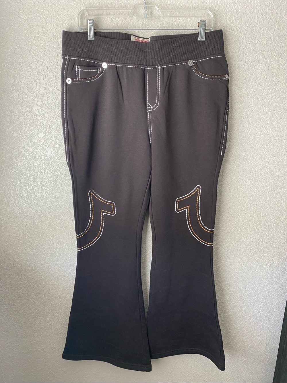 True Religion Large   Brown Logo Flared Sweatpants with Elastic Waistband